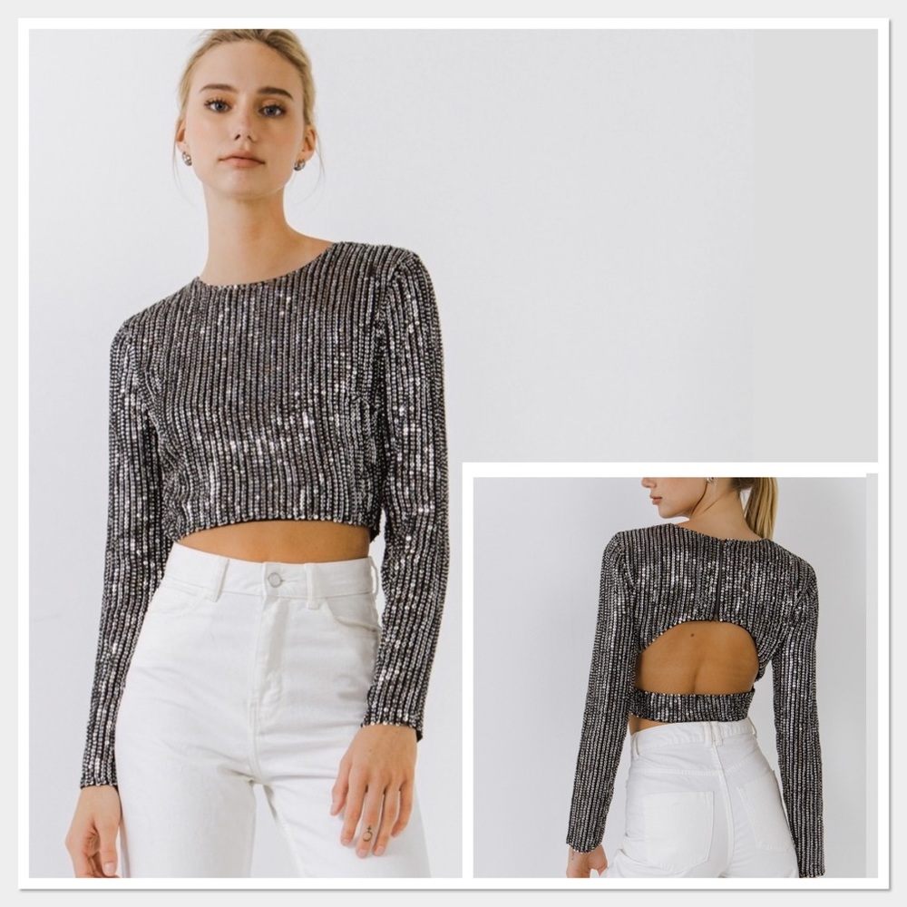Endless Rose Cropped Open Back Sequins Top
